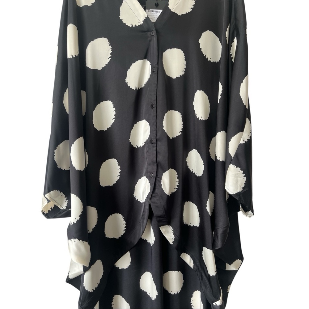 NWT Brave + True Claudia Shirt Black Ivory Spot High Low Button Front One Size - Picture 8 of 12